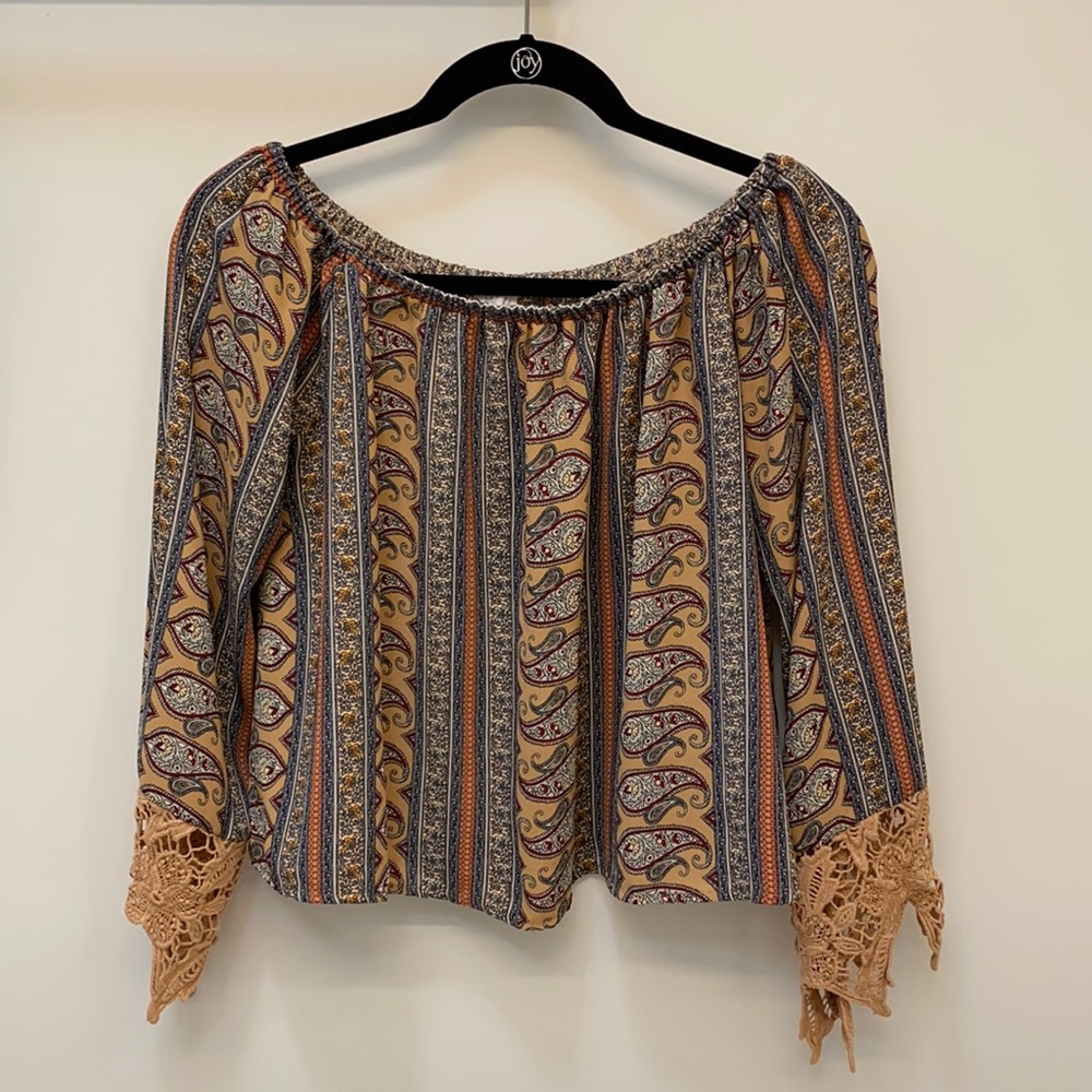 Fall Print Long Sleeve Off The Shoulder Top